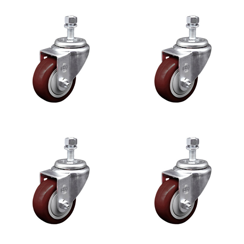 3 Inch_Polyurethane Wheel Swivel ½ Inch Threaded Stem Caster Set SCC, Noir