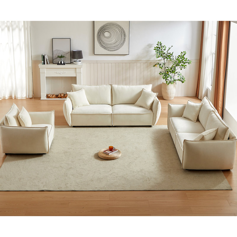 7 places, tissu chenille moderne, fabrication en bois, canapé 3 + 1 polyvalent, structure en bois, élégant et relaxant