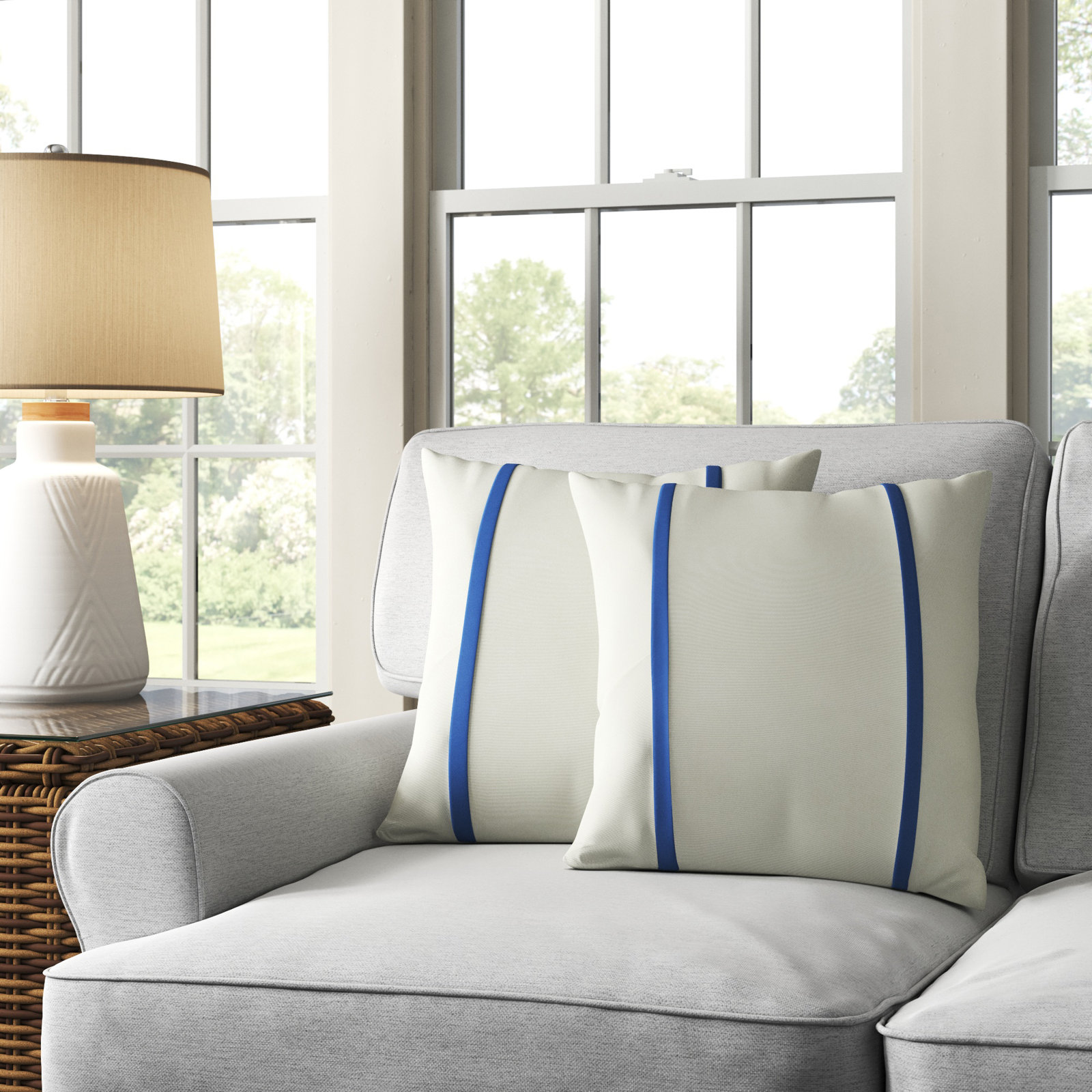 Gatley Sunbrella® Throw Pillow, 22" x 22", Ivory/Gray