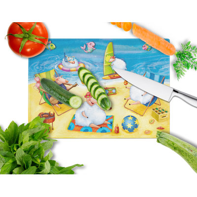 Caroline de noël en verre trempé des porcs de la planche à découper sur la plage