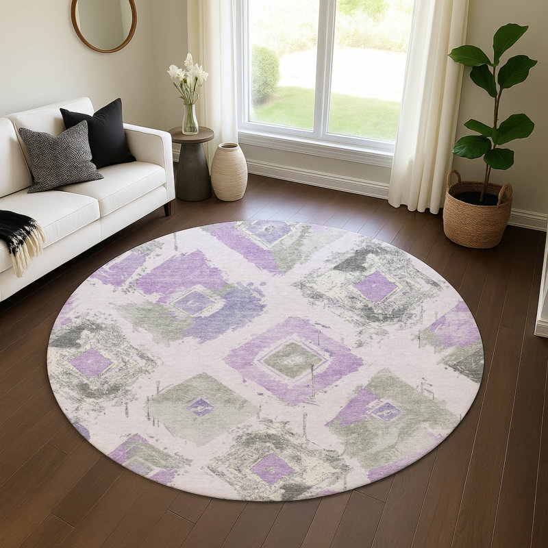 Premium Machine Washable Slesnick AMF1669 Diamonds Rug, Round 8'