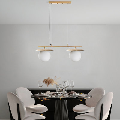 Elegant Adjustable Chandelier, Gold Metal Body, 15.7 in Cap Diameter | Height: 15.7 in to 51.2 in | Base Plate: 14.6 x 2 x 1.2 in | 2 x E27 Max 40W Socket (Bulb Not Included) | Stylish Lighting for Home & Office Décor