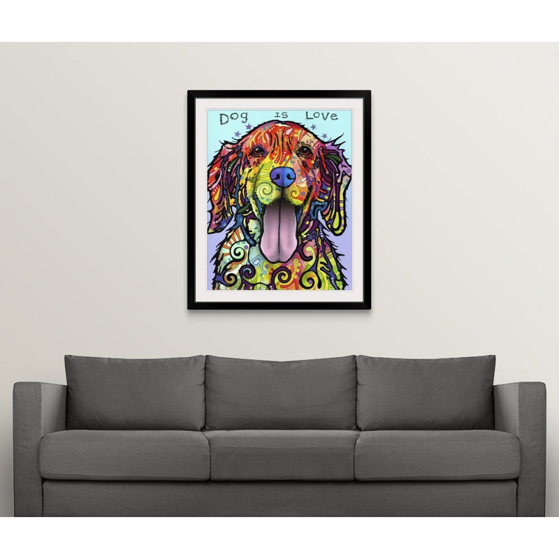 « dog is love », reproduction, Cadre noir, H 38 po x l 32 po x P 1 po