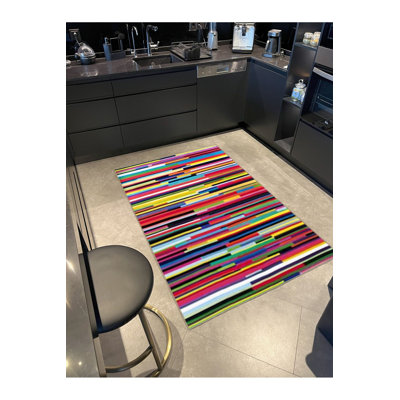 Multi Color Straight Striped Pattern Woven Base Machine Washable Area Rug