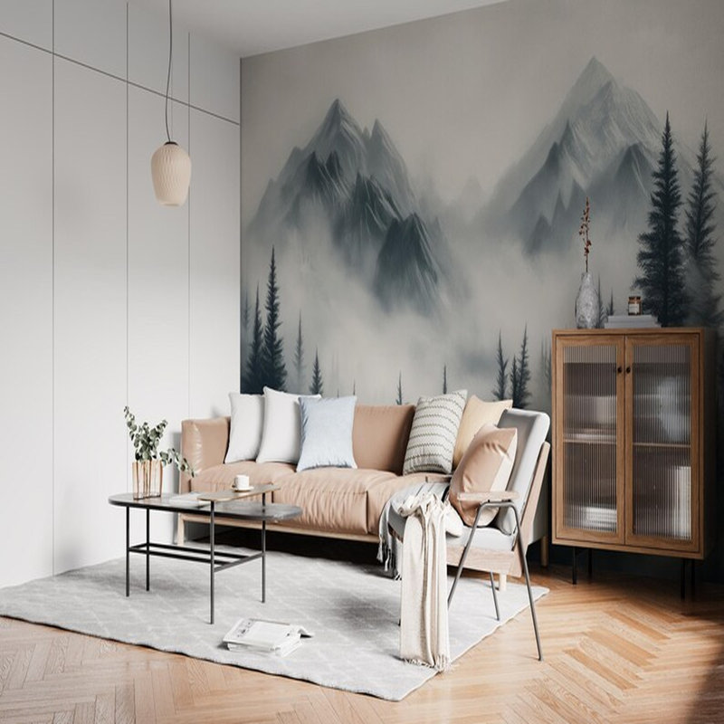 Misty Pine Mountain Landscape Mural, 96" L x 108" W