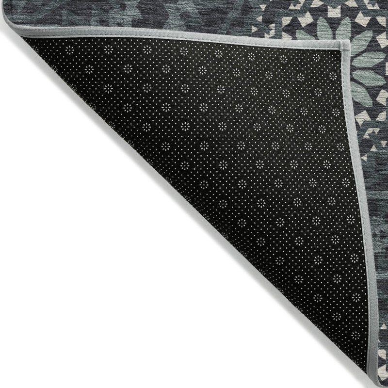 Tapis intérieur lavable à motif de médaillon floral gris anthracite 9 pi x 12 pi
