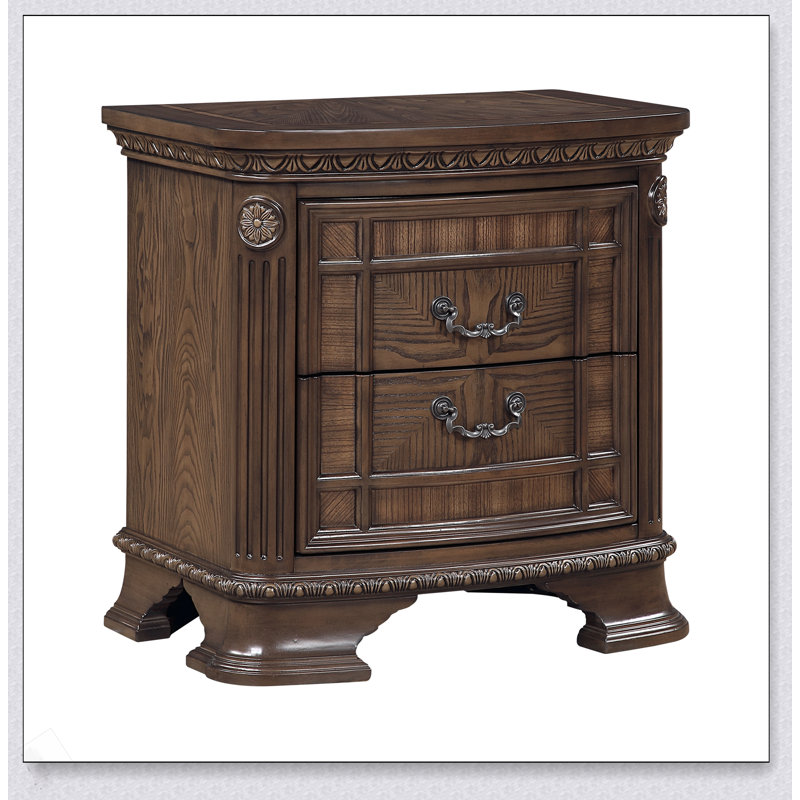 Table de chevet traditionnelle 1Pc avec 2 tiroirs de rangement