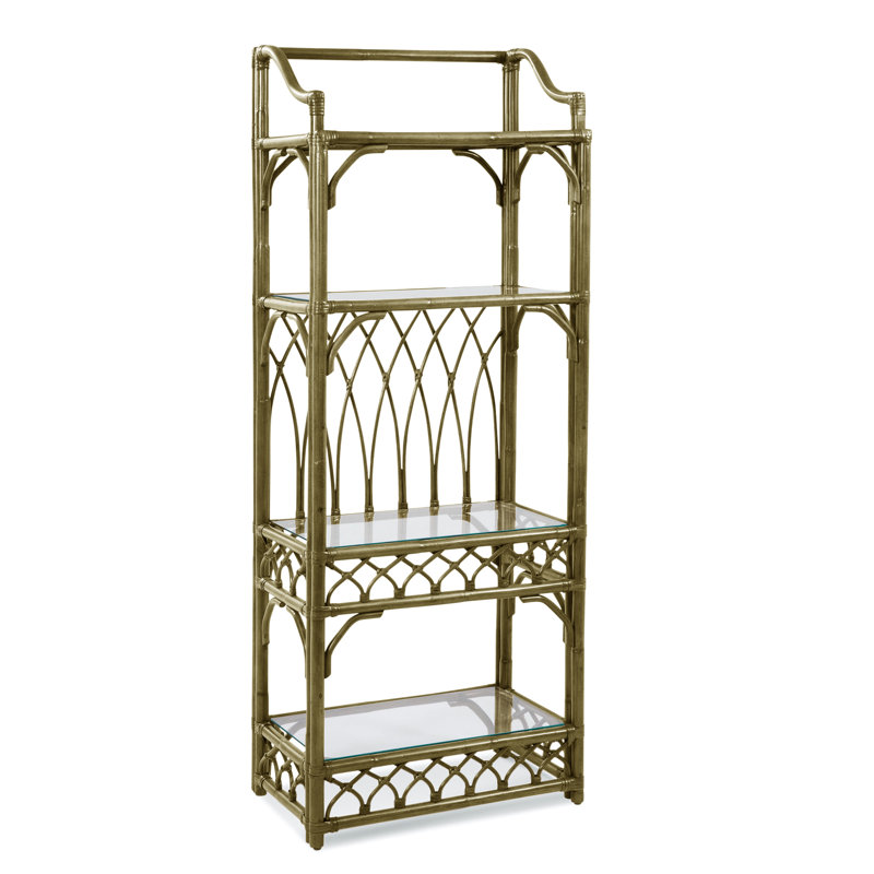 Étagère à livres en osier / rotin H 78 "x l 32" Edgewater, Laiton