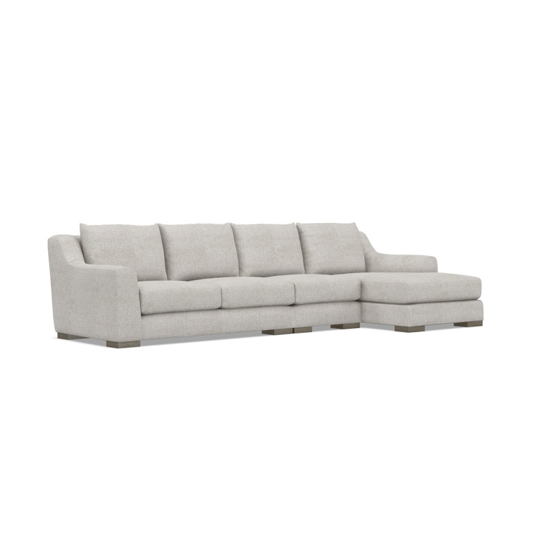 Chaise Sectional, Light Gray Polyester, Right Hand Facing, 35" H x  135" W x 63.5" D
