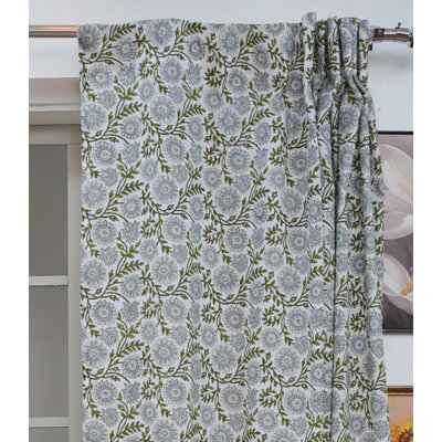 Linen Bohemian Curtain Rajat Brown Floral Print – Nature-Inspired Handmade Window Drapes
