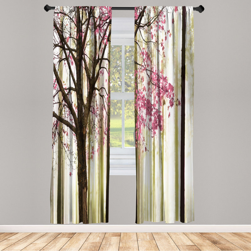 Microfiber Floral Semi-Sheer Rod Pocket Curtain Panels, 28" W x 63" L, Pink/Yellow