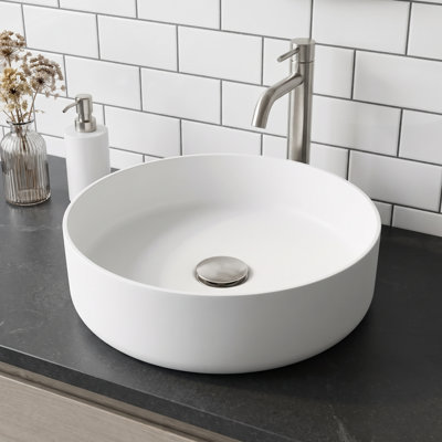 Lavabo de salle de bain vasque rond minimaliste blanc mat Matte Stone ™ de 14 po VIGO UltraThin ™