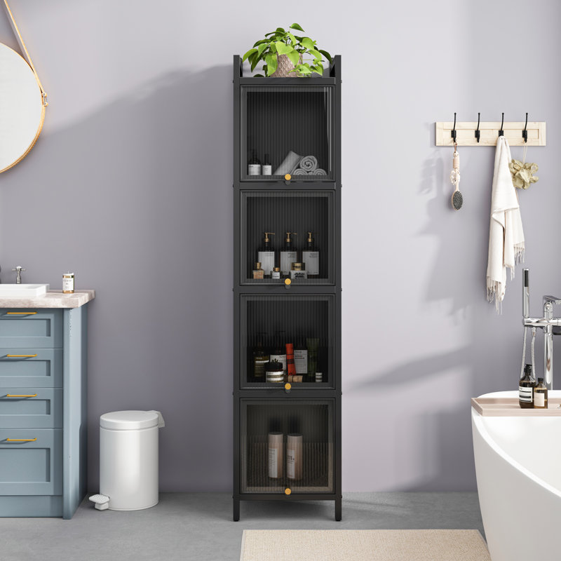 Armoire avec rangement à quatre niveaux, Noir, noir, noir, noir, 60.62" H x 13.78" W x 14.17" D