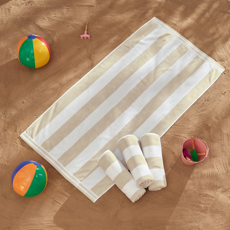  Edgartown 100% Cotton Modern Cabana Stripe Beach Towels, Oatmeal