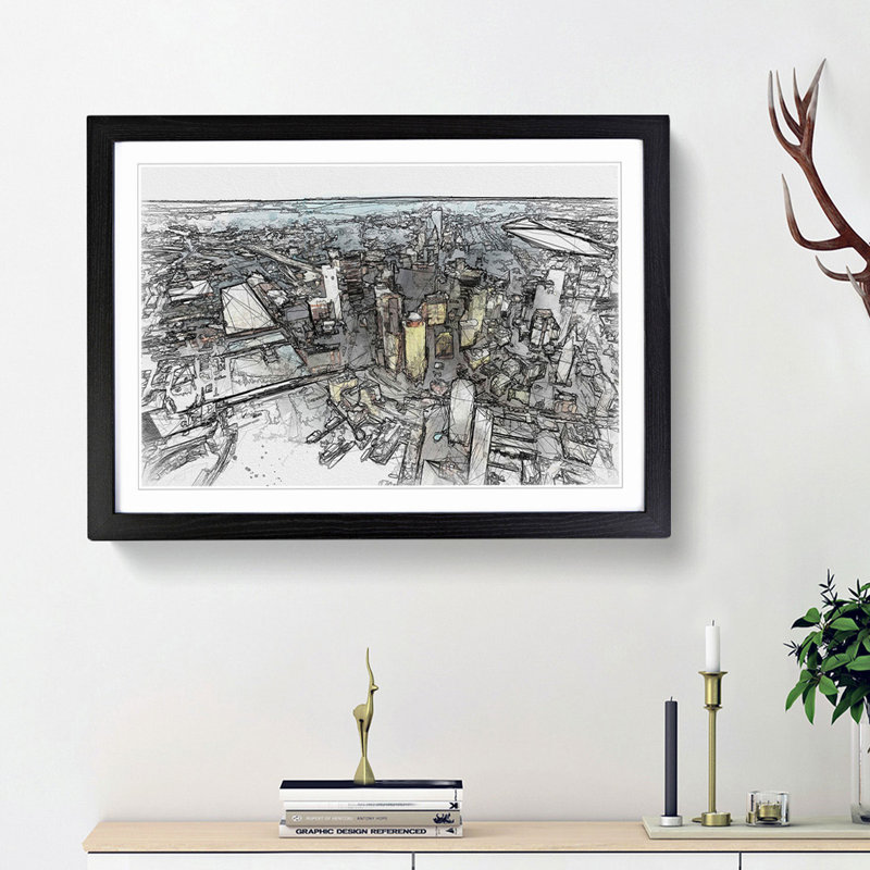 Boston Massachusetts in Abstract - Picture Frame Graphic Art Print, Black Framed, 36cm H x 48cm W x 2cm D