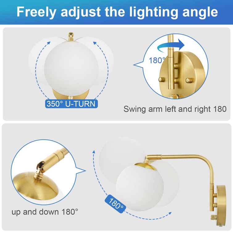 Dimmable Plug-in Swing Arm Wall Sconce with On/Off Knob Switch
