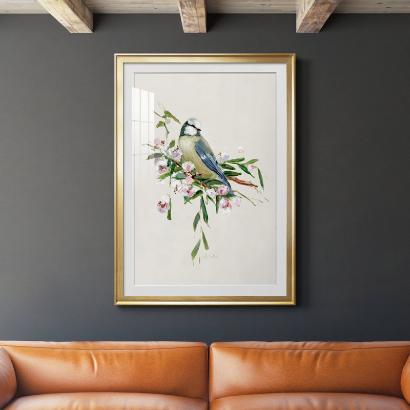 Spring Spring Blue Bird - peinture encadrée, Or, H 26,5 po x l 36,5 po x P 1,5 po