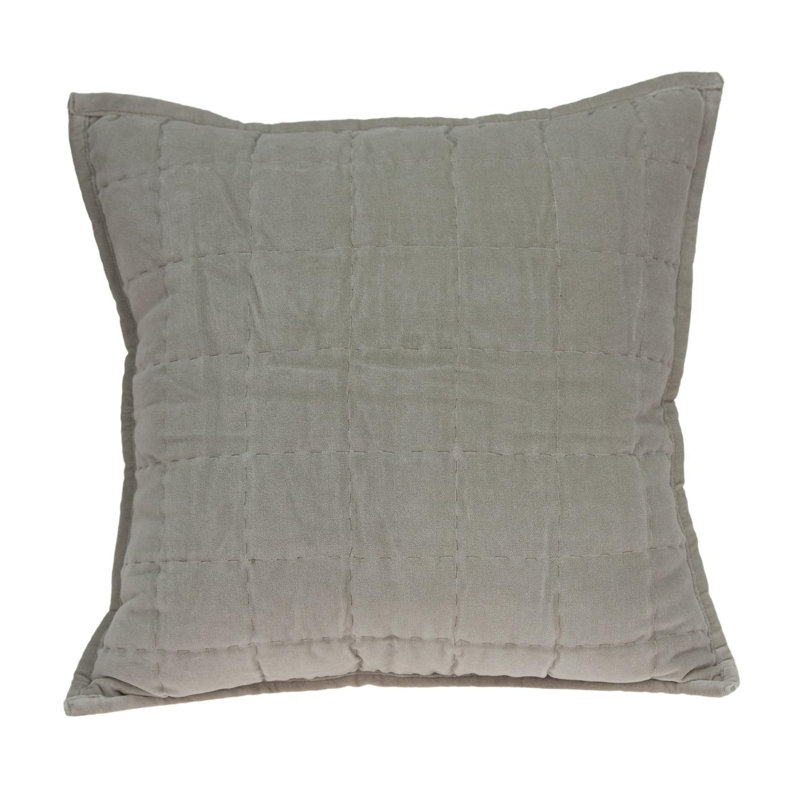 Gray Quilted Cotton Blend Square Pillow with Poly Insert