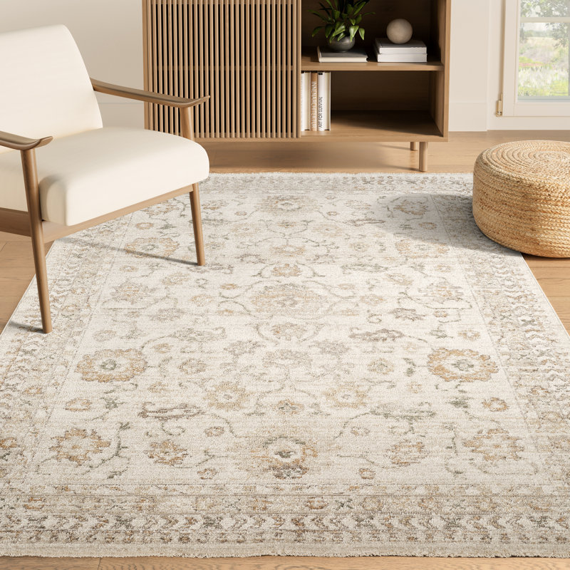 Abani Rugs EVE110A Evelyn Traditional Cream Sage Floral Area Rug, Rectangle 6' x 9'5"