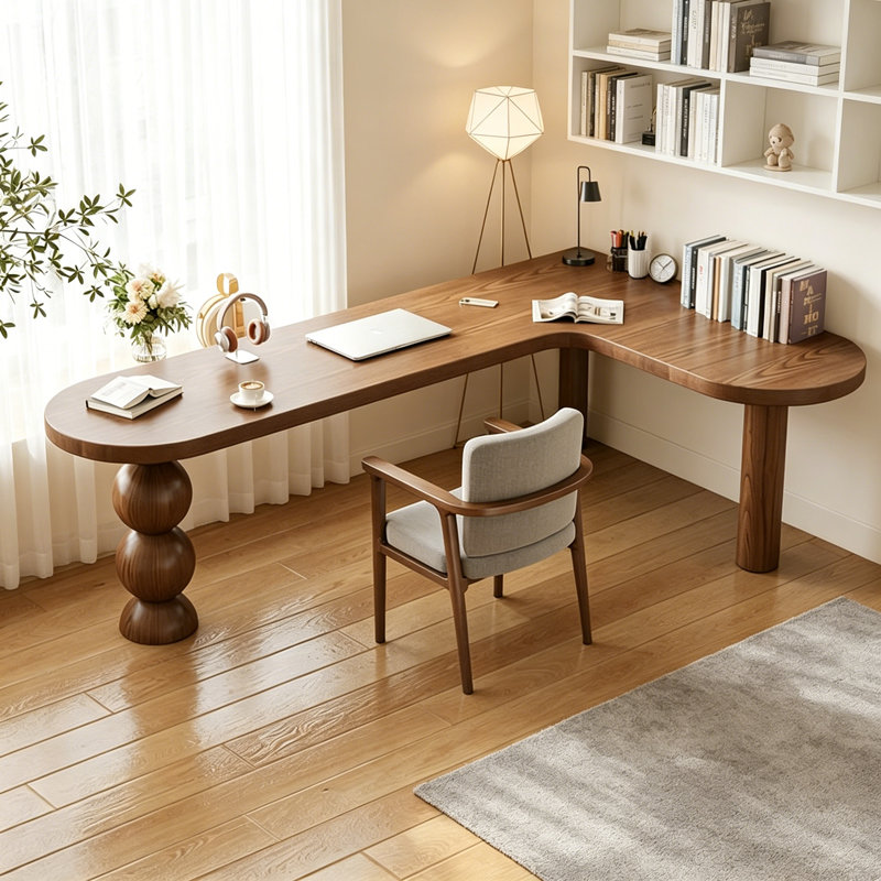Bureau en L en bois massif de pin brun, 29.5" H x 63" W x 47.2" D