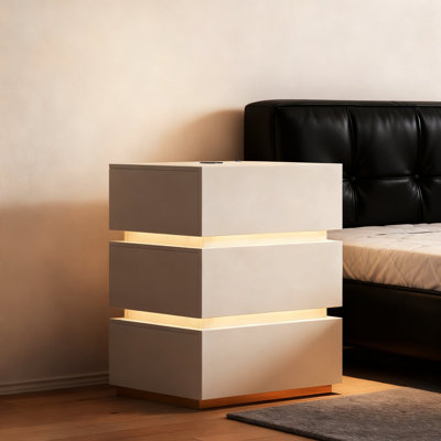 3-Drawer LED Smart  Nightstand with Light