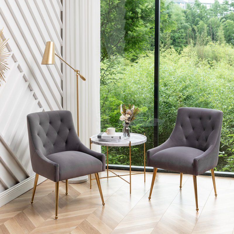 Chaise d'appoint en velours beige Baudel, Gris