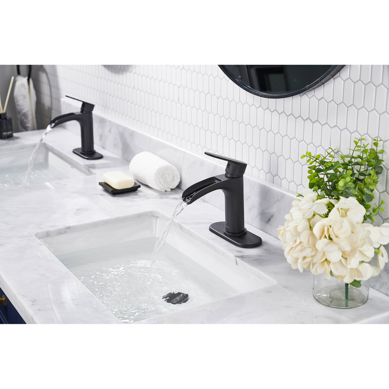 Robinet de salle de bains monotrou avec ensemble de drainage, Noir / drain