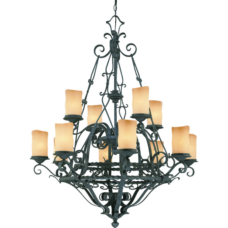 Lustre suspendu intérieur en fer forgé à 12 lumières Sayles