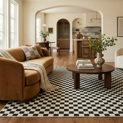 Rug Branch Rocky 8' x 10' (7'10" x 10') Black/White Checkered Indoor Area Rug, Contemporary, Low Pile, Stain-Resistant Carpet - Living Room, Bedroom, Dining Room, and Kitchen