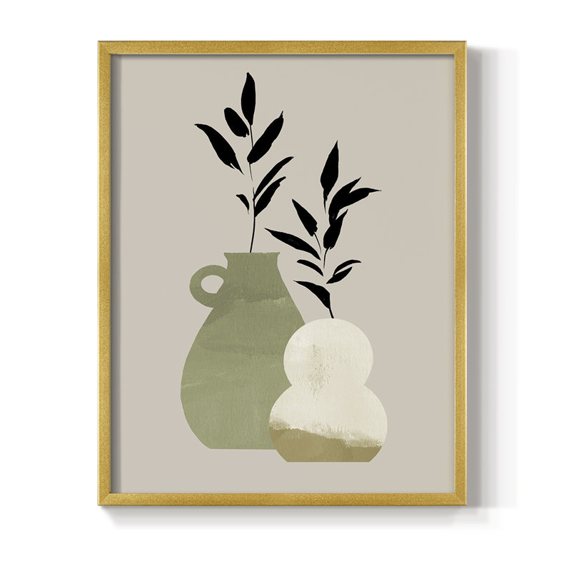 «Simple Bud Vases II», reproduction encadrée - bois massif, H 15 po x l 12 po, Doré