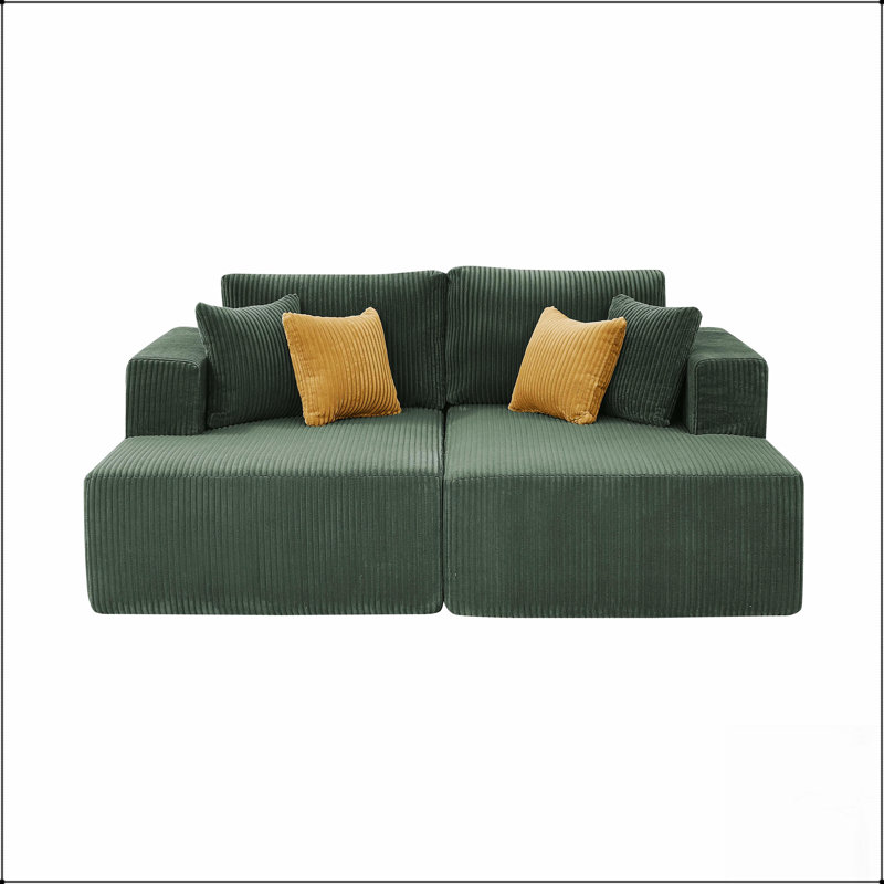 Causeuse double rembourrée en velours côtelé pleine compression, Dark Green
