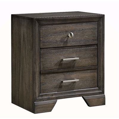 1Pc Contemporary Style 3 Storage Drawers Nightstand End Table Bedroom Solid Wood Wooden Furniture Dark Wood Finish