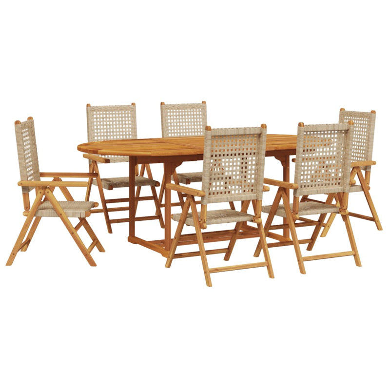 7 Piece Garden Dining Set Poly Rattan And Solid Wood, Beige