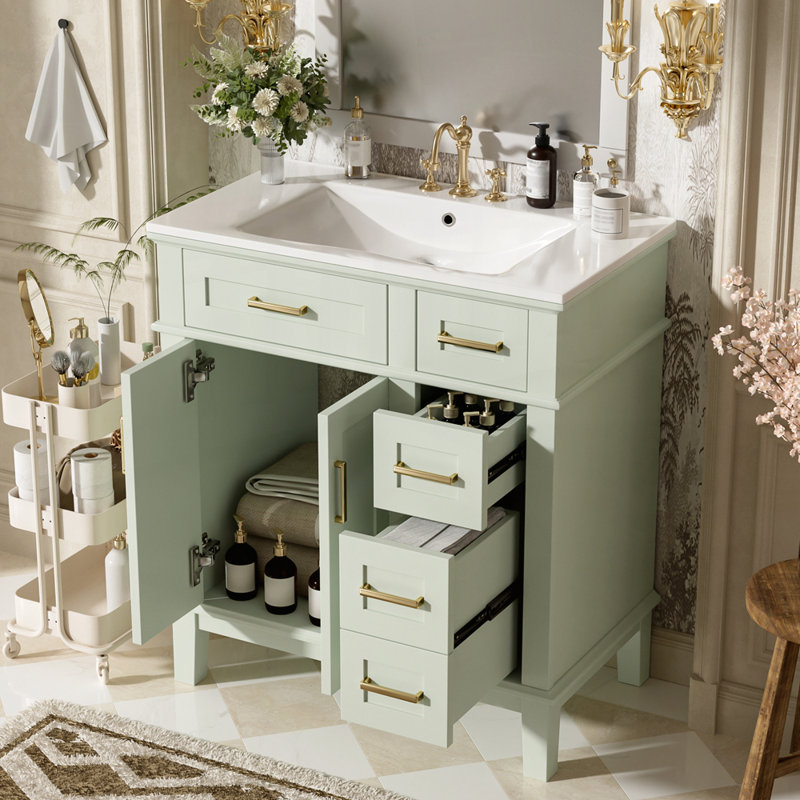 Meuble-lavabo élégant avec rangement avancé et lavabo durable pour espaces compacts, Vert