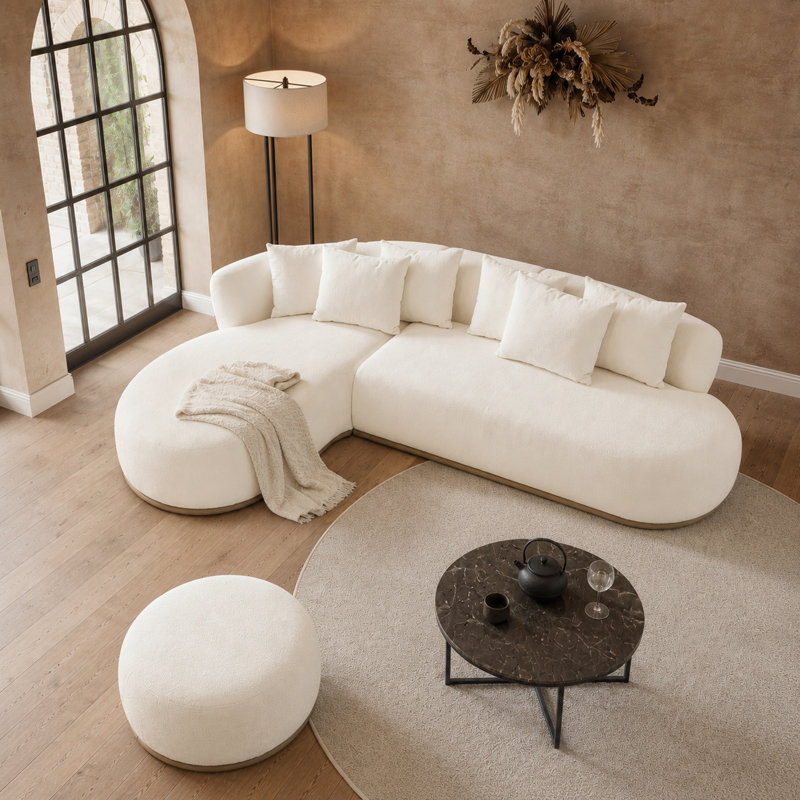 Upholstered 135 " Polyester L-Shaped Sectional, Beige, Left Hand Facing
