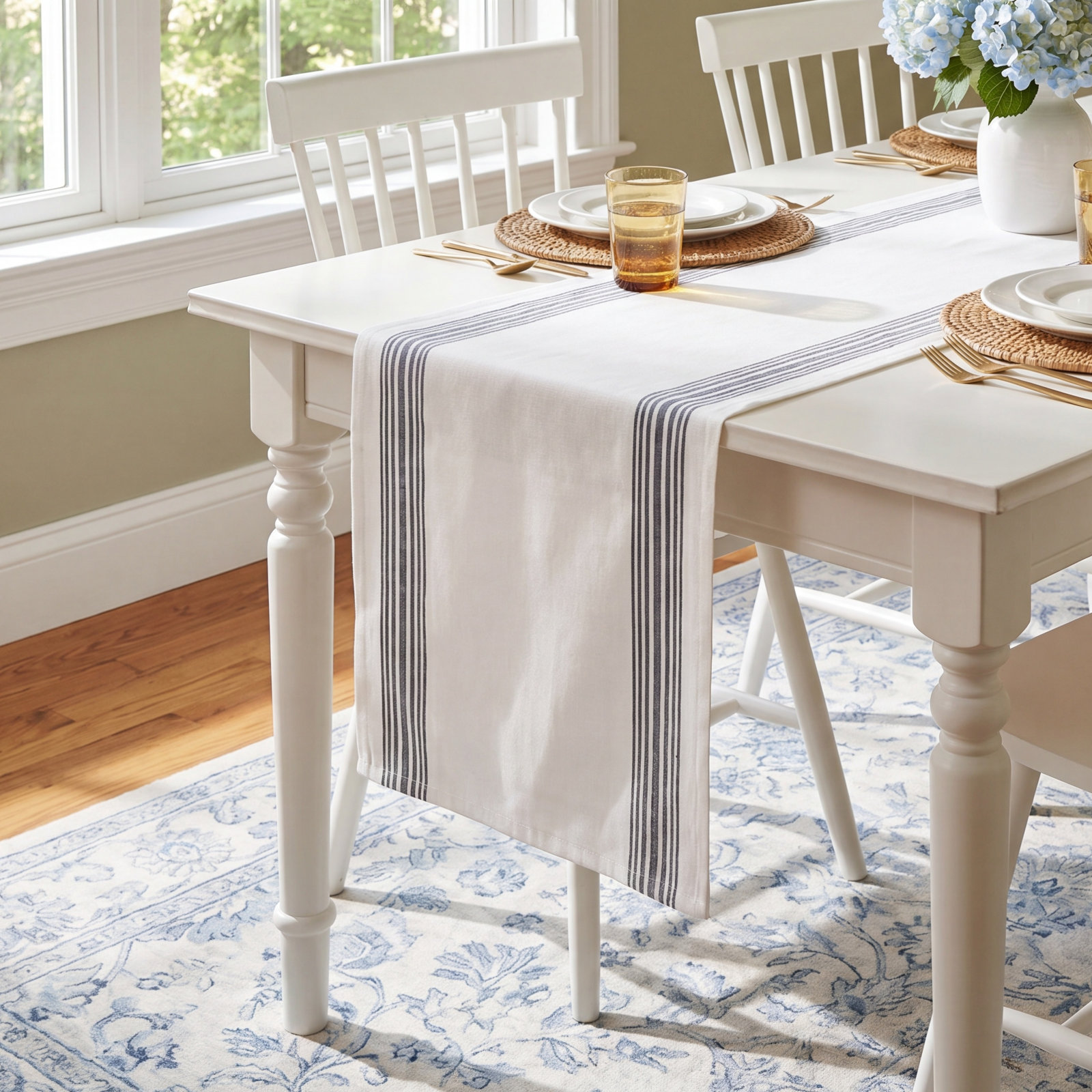 Wilber 72" Cotton Table Runner, Navy Blue