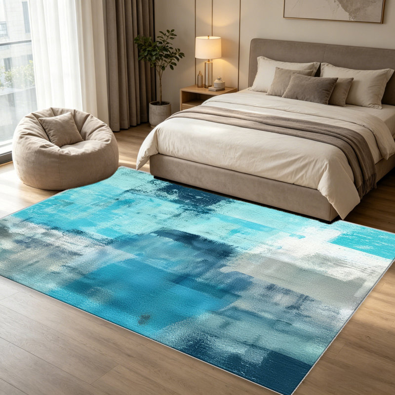Blue Abstract Art carpet-easy to clean, machine-washable, soft and comfortable; suitable for door mats, kitchens, living rooms, bedrooms, corridors, and laundry areas. Easy to clean, durable carpet for home decoration.