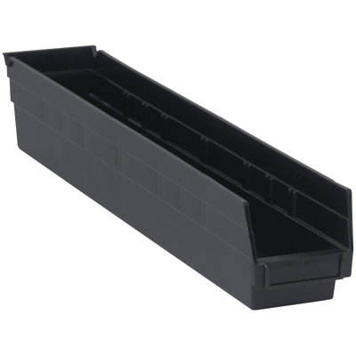 Economy shelf bin, nesting, 23-5/8"W x 4-1/8"D x 4"H, includes (7) divider slots, rear hanglock, molded-in label holder, polypropylene, case of 16
