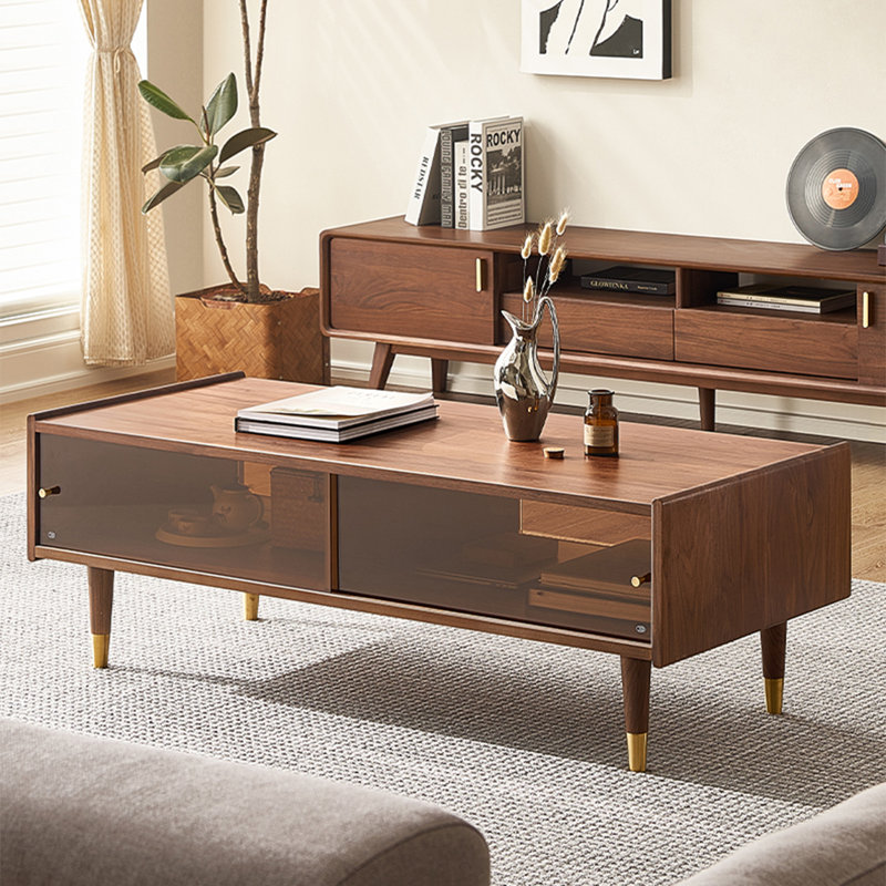 Rectangular solid wood coffee table living room