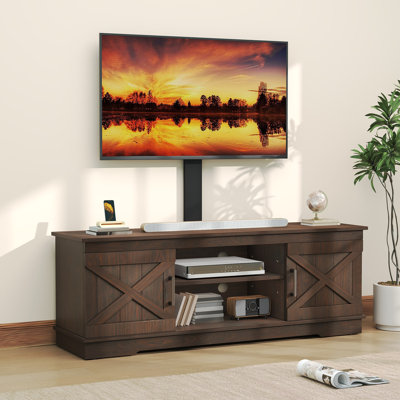 Farmhouse TV Stand With Height Adjustable Mount & 2 Barn-Door Storage Cabinet by August Grove