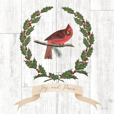 Joyful Tidings VII On Distressed Wood by Sue Schlabach - Wrapped Canvas Print