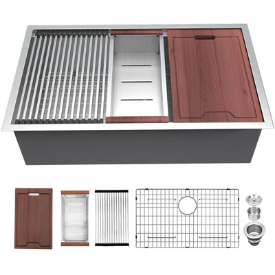 30 Inch 304 stainless steel Undermount Workstation Single Bowl Kitchen Sink