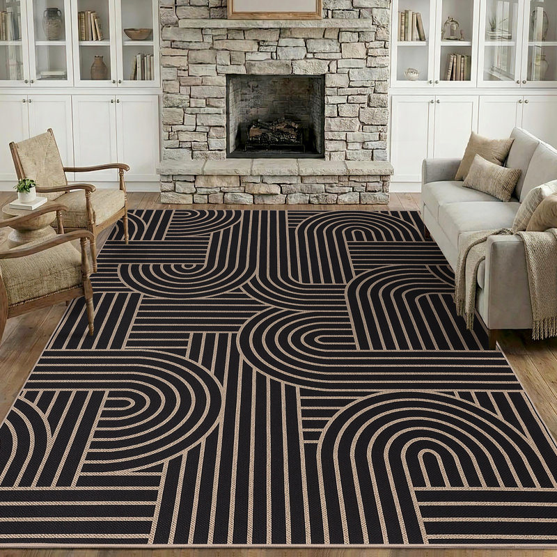 Thin Washable Jute Runner Rug – Non-Slip, Non-Shedding, Modern Neutral Rainbow Abstract Carpet for Entryway, Living Room, Dining, Patio
