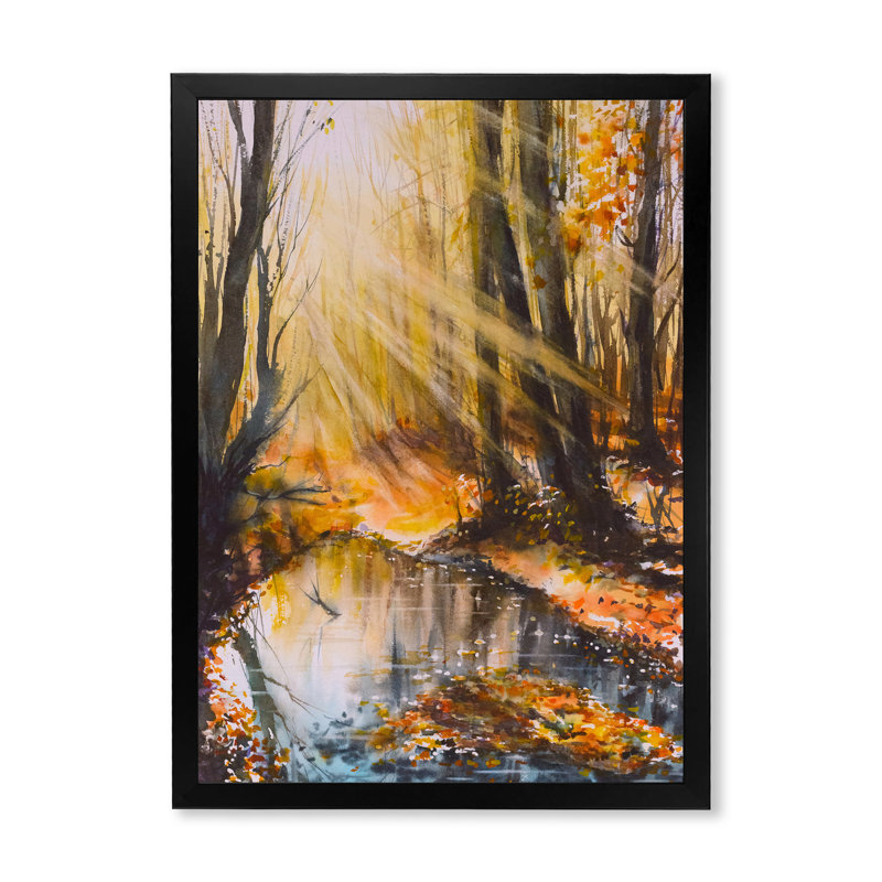 «Bright Sunshine Through The Forest Trees III», reproduction d'art sur toile encadrée, H 20 po x l 12 po x P 1po, Noir
