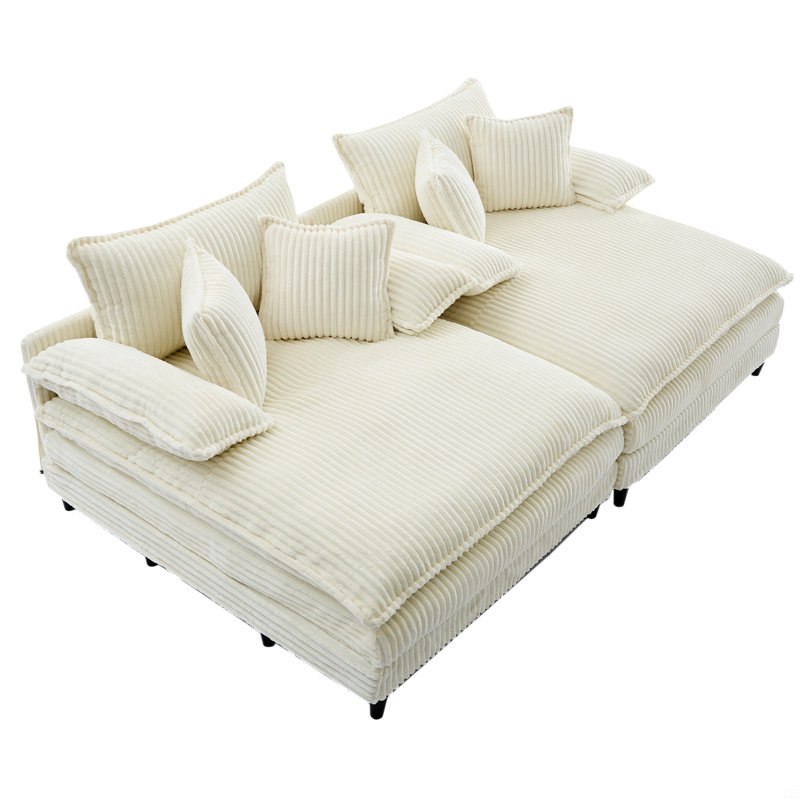 Méridienne surdimensionnée double l 109 po, canapé-lit moelleux, Beige