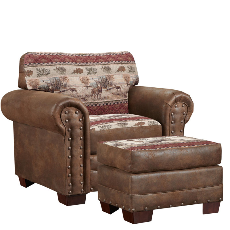 Jailiyah Upholstered Accent Chair with Ottoman, Deer Valley Microfiber / Microsuede