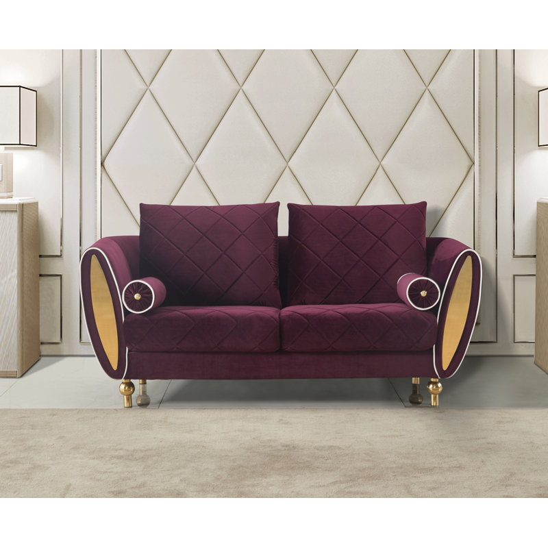 3 Pieces Sipario Vita Modern Blue Sofa Set, Burgundy