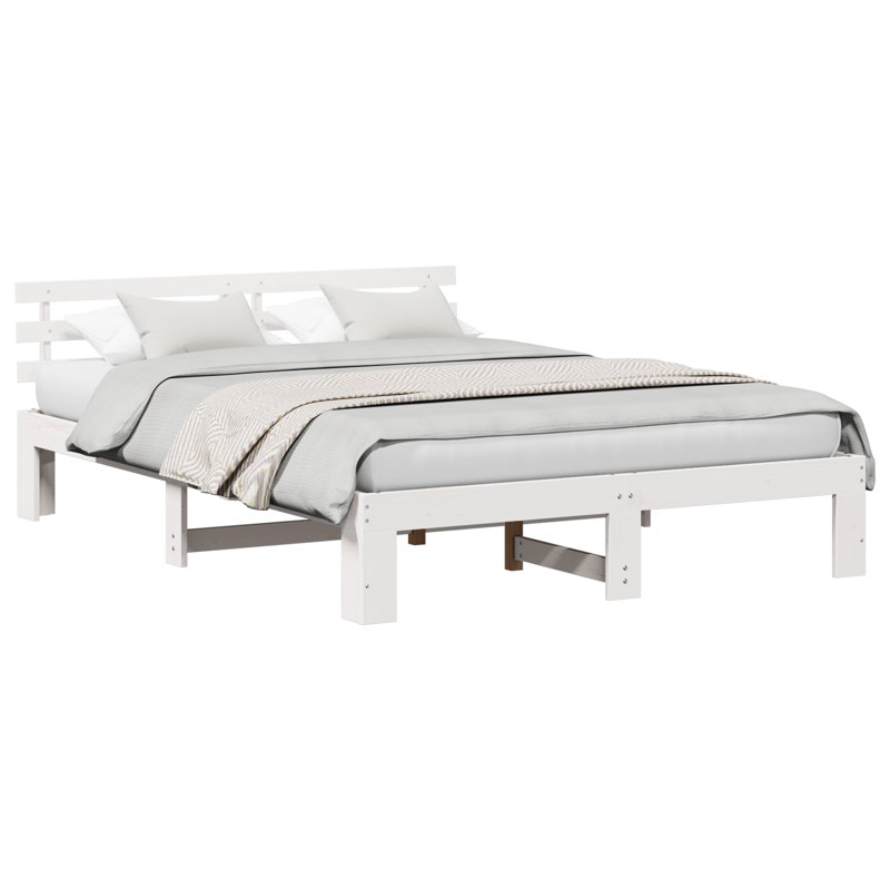 Bed Frame with Headboard Solid Pine Wood, European Kingsize (160 x 200 cm), White