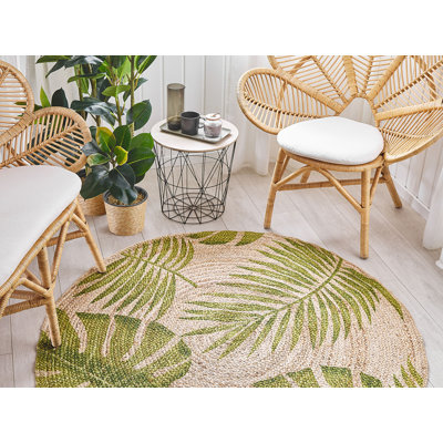 Round Aadian Floral Jute / Sisal 140cm X 140cm Area Rug