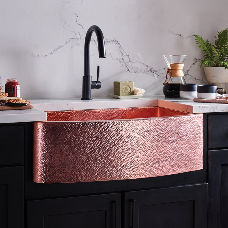 33" L x 21" W Kitchen Sink, Polished Copper